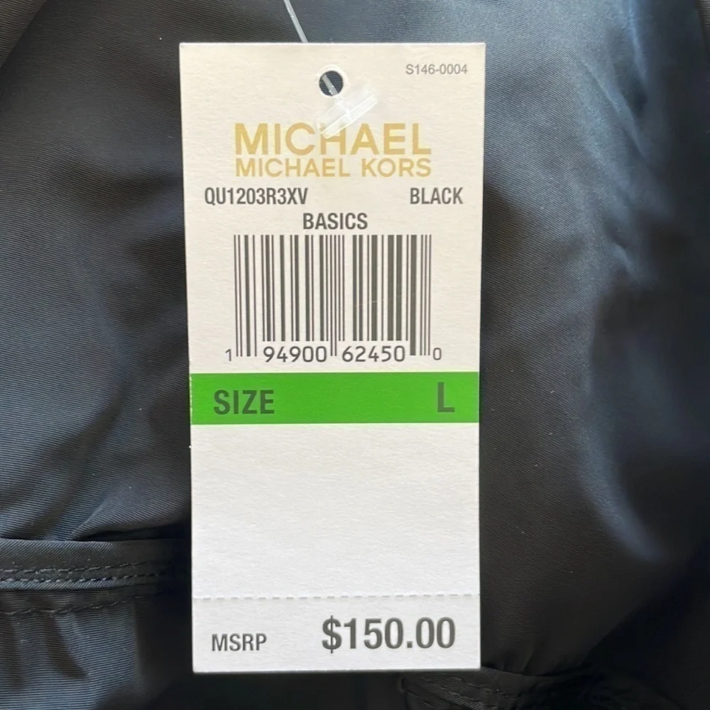 Brand New Michael Kors Black Zippered Lightweight Windbreaker Hooded Jacket